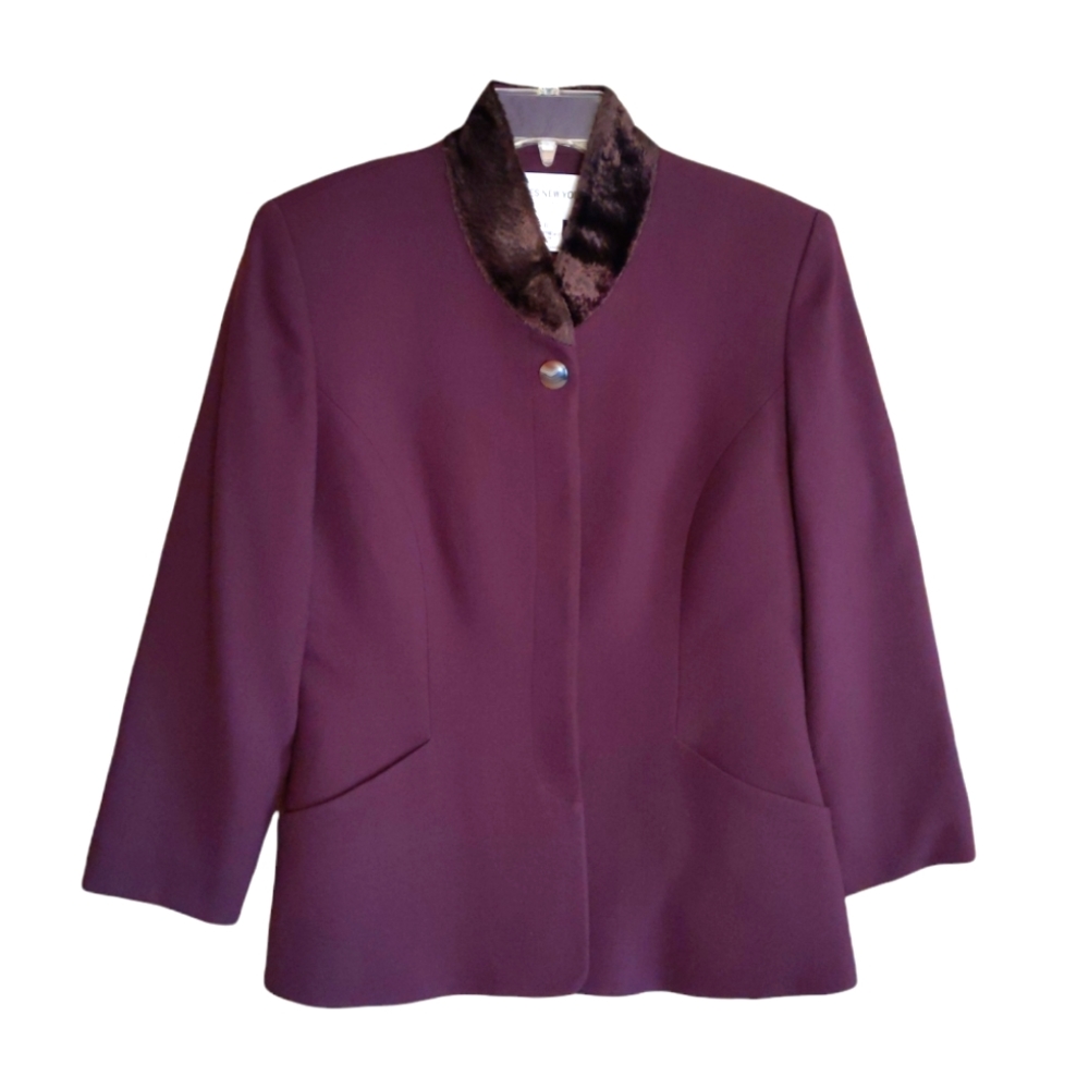 Jones New York suit blazer wool with faux fur trim